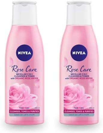 NIVEA MicellAIR 2 in 1 Rose Water Cleanser & Toner, Waterproof Makeup Remover for Thorough Cleansing (200ml) - Pack of 2