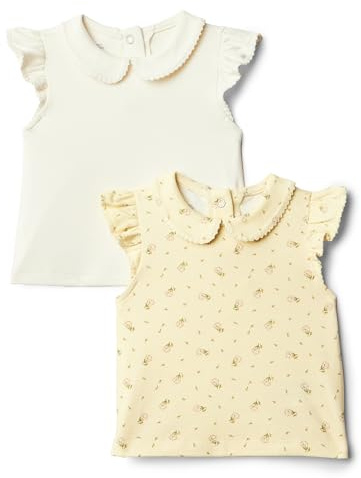 Amazon Essentials x Sofia Grainge Girl's Cotton Short-Sleeve Blouses with Ruffles, Pack of 2, Ditsy Floral/Ivory, 4 Years