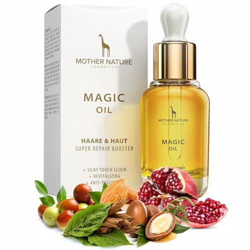 Mother Nature Cosmetics Magic Oil – Veganes Elixier für Haar & Haut mit Arganöl, Jojoba & Vitamin E – Nicht fettend – Für geschmeidiges Haar & gepflegte Haut – Naturkosmetik (30 ml)