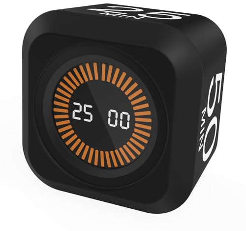 MOSTRUST Pomodoro-Timer mit rotierendem Würfel, 5, 25, 10, 50 Minuten voreingestellt + benutzerdefinierter Countdown, Schreibtisch-Produktivität, Flip-Visueller Timer mit Silikongehäuse, leiser Modus