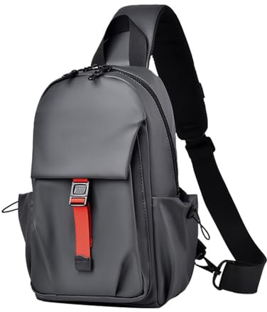 FANDARE Leicht Brusttasche Brustbeutel Herren Crossbody Umhängetasche Sling Bag Urban Wasserdichtes PU Leder Messenger-Bags Schultertaschen für Reise Schule Wandern Bodybag Grau