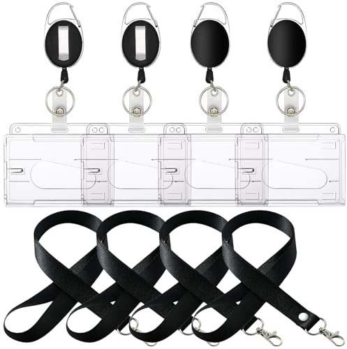 4 Stück Schlüsselanhänger Set,Durchsichtige Kartenhülle mit Schlüsselanhänger und Lanyard,Einziehbarer Schlüsselanhänger,Für Schlüsselanhänger und ID Card