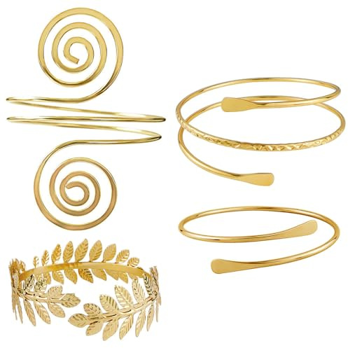 WORUIB Gold Arm Cuff, 4 Piece Set of Adjustable Upper Arm Jewelry for Women, Stylish Gold Arm Cuff Bangle for Everyday Wear and Special Occasions, Fashion Gift for Her