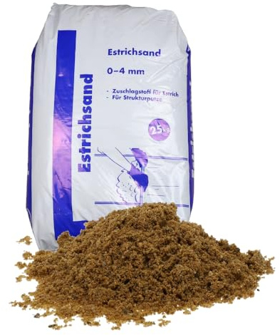 Estrichsand 25 Kg 0-4 mm Quarzsand Sand Zuschlagstoff für Estrich für Stukturputz Mörtelsand Estrichsand verdichten