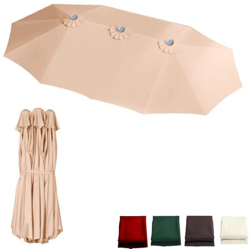 Extra Large Double Parasol Replacement Cover 460x270 cmKhaki Fabric for Garden Patio & Pool Umbrella 4.6m x 2.7m Weather-Resistant Canopy