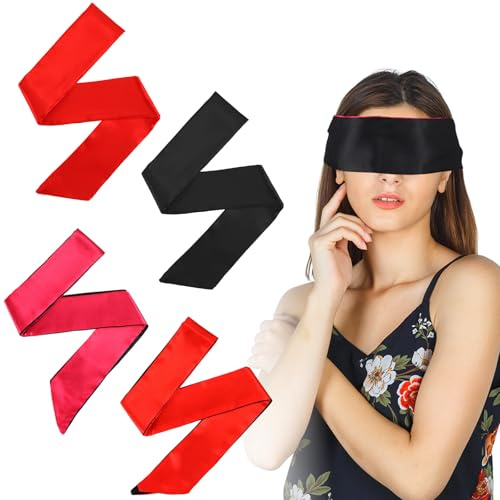 IANFAN 4 Stück Satin-Augenmask, 145x7 cm Weiche Augenbinde Schlafmaske Verstellbare Verdunkelungs Augenschutz Augenabdeckung Reise-Augenmaske für Frauen Männer Nachtschlaf Reise Nickerchen Meditation