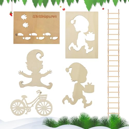 LEIMEND 6 Stück Wichtelschablone Fußabdrücke Strickleiter Set Wichtel Schablone Fußabdrücke Strickleiter für Wichtelstreich Wichtel Schablone Fenster Zubehör Weihnachtsdekoration
