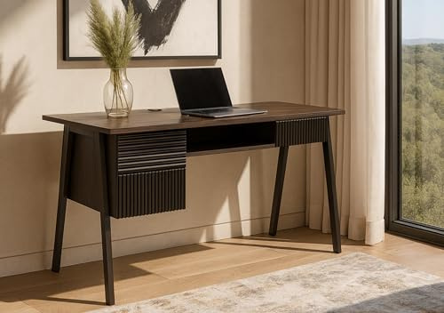 Mendler Schreibtisch HWC-O40 MDF Metall Melamin 78x120x60cm - Walnuss-Optik | Bürotisch, Computertisch