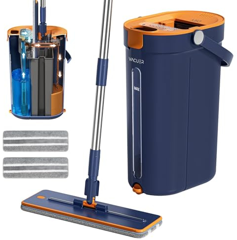 Balai Serpillière Essoreur Plat 3 Réservoirs K1-Pro, Réelle Séparation Eau Propre Et Sale, Nettoyage Hygiénique sans Effort, Jet & Brosse, Manche INOX, Tête XL, Microfibres Lavables, Marque Française