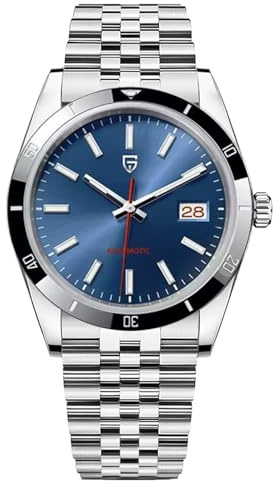 RollsTimi Pagani Design PD1821 Men Automatic Mechanical Watch 40mm Blue/Green Dial Luminous Sapphire Crystal 100M Waterproof Stainless Steel Business Wristwatch (Blue)
