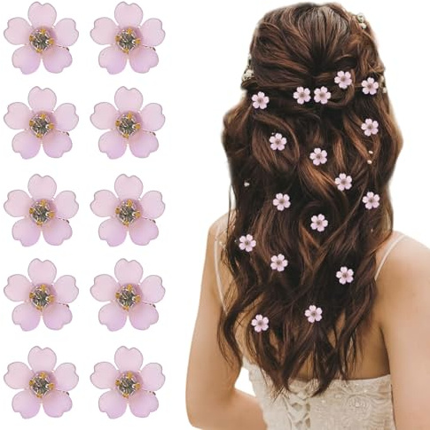 Muorruo 20 pièces mini-pinces à cheveux, pinces à fleurs blanches avec strass, décoration de cheveux fille fleur mignonne, épingles pour mariages, pinces à cheveux pour mariée (violet)