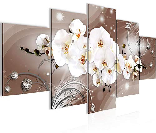 Runa Art - Bilder Blumen Orchidee 200 x 100 cm 5 Teilig XXL Wanddekoration Design Beige Braun 006351b