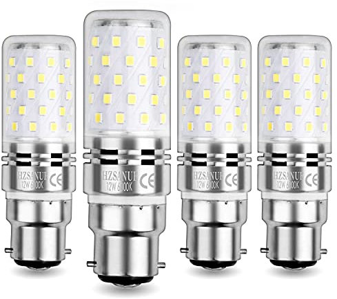 HZSANUE B22 LED Mais Lampen 12W, 6000K Tageslichtweiß, 1350Lm,B22 Bajonett LED Leuchtmittel,100W Glühlampen Äquivalent,Nicht Dimmbar, 4er-Pack