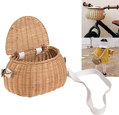 Zceplem Kinder Fahrradkorb, Rattan, Braun, Lenkermontage, 5 kg Tragfähigkeit, Klein