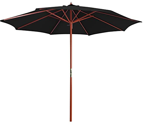 vidaXL Parasoll med trästång 300x258 cm svart