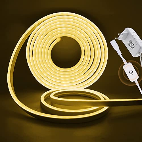 XUNATA 12V Dimmbar Neon LED Streifen, 2835 LED Strip Wasserdicht Diffusion Silikon Neon Flex LED Lichtband Lichtschlauch für Innen Aussenbereich Heim Weihnachtsfeier Deko (Warmweiß, 2M)