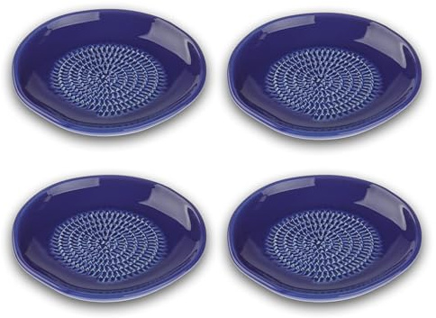 TURBO PRODUKTE Rallador de cerámica, ideal para jengibre, ajo y limones, apto para lavavajillas, plato rallador de estilo mediterráneo, azul oscuro, 4 unidades