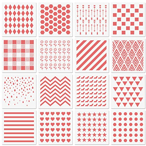 6x6in Cookie Stencils for Royal Icing Cookies Sugar Cookie, 16 Pcs Reusable Plastic Biscuit Cake Stencils with Checkered Buffalo Plaid Star Dots Shape for Airbrush Baking Craft Drawing DIY Art Decor
