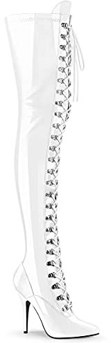 Pleaser SEDUCE-3024 Bottes longues pour femme, Stretch laqué blanc, 45 EU