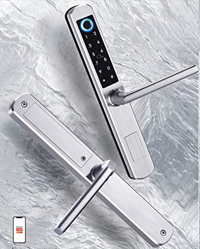 zemismart Tuya WiFi & BLE Slim Smart Lock mit Griff,wasserdicht,Fingerabdruck-Schlüsselloses Sicherheits-Türschloss,elektronischer Riegel, Touchscreen-Tastatur, App-Fernzugriff