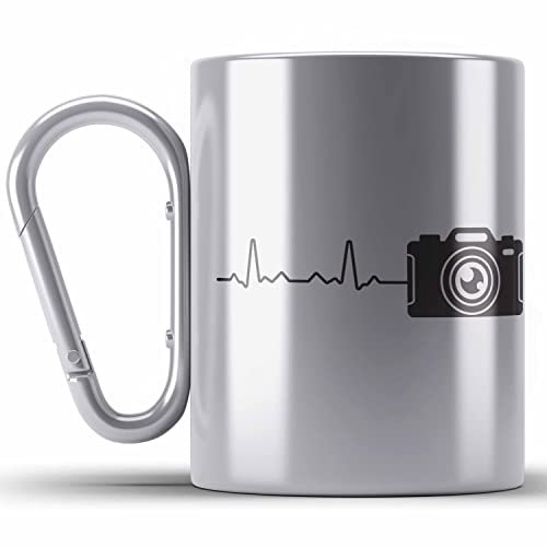Trendation - Fotograf Edelstahl Tasse Karabiner Zubehör Fotografie Geschenk Fotografieren Karabiner Edelstahl Tasse Karabiner Edelstahl Geschenkideen Lustiger Spruch (Silber)