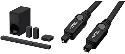 Sony HT-S40R - Soundbar TV a 5.1 canali, Dolby Digital, con Subwoofer cablato e Speaker posteriori wireless (Nero) & Amazon Basics - Cavo audio ottico digitale Toslink, 1,83 m