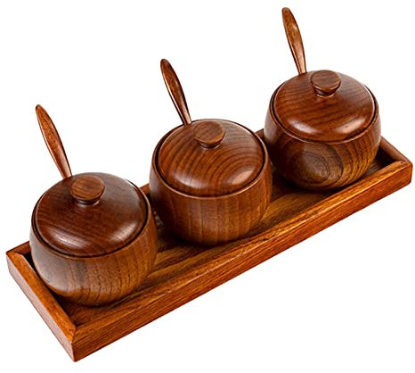 Recipiente de salero de madera con tapa para salar con azúcar de madera maciza con tapa