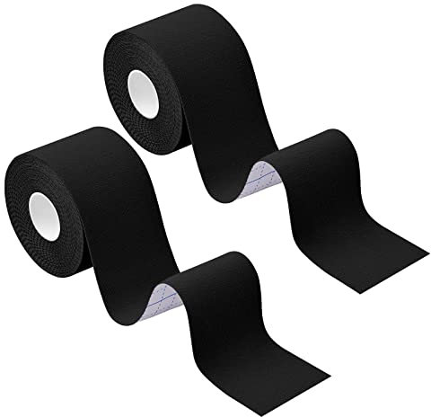 2 Rolls Bandes Kinésiologie Sport 5mx5cm, Bande Sportive Adhesive Hypoallergénique, Ruban Thérapeutique Muscles Élastique Imperméable, Strapping Physio Tape pour Genou Cheville (Noir)