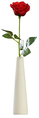 QUUPY Vaso da fiori conico in ceramica bianco alto vaso decorativo floreale vaso conico da tavolo piccoli vasi a collo stretto per casa tavolo matrimonio camera da letto soggiorno ufficio scrivania