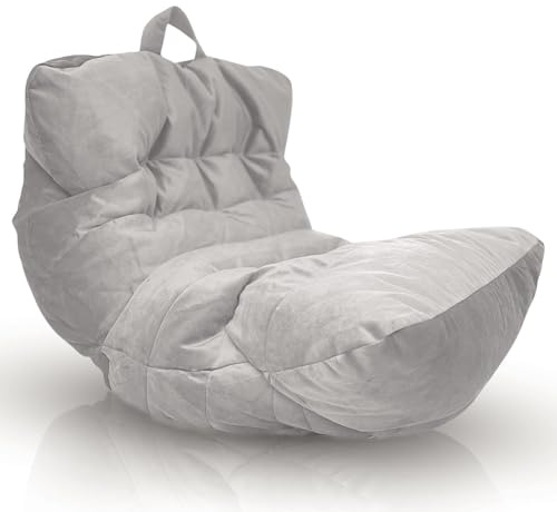 Aiire Relaxo Sitzsack XXL für Kuschelecke - Bean Bag Design aus Samtstoff mit Füllung - Riesen Sitzsäcke Erwachsene, Sitz Sack Flauschig - Bodenkissen Grob, Bodenstuhl, Bodensessel Grau
