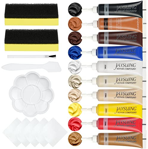 URAQT Kit di Riparazione Pelle, 10 Colori Crema per la Riparazione della Pelle, Kit di Riparazione per Pelle, per Riparazione di Graffi e Crepe per Scarpe, Borse, Giacche, Mobili, Auto