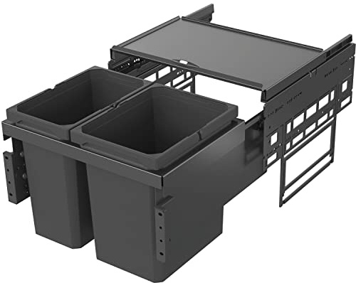 VAUTH-SAGEL Envi Space S inbyggd avfallssamlare KB 500 mm, papperskorg 2 fack avfallssepareringssystem med främre anslutning i diskbänksunderskåpet 12 och 15,5 liter, plast lavagrå
