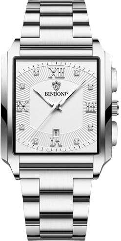 OIDEA Reloj Analógico Cuadrado Hombre: Relojes de Vestir Calendario Resistente al Agua para Caballero Puntero Luminoso Correa de Acero Inoxidable Extraíble - para Ocio Negocios Regalos