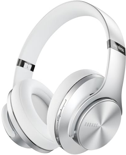 DOQAUS Cuffie Bluetooth Over Ear, [fino a 90 ore] Cuffie senza fili con 3 modalità EQ, HiFi Stereo Pieghevole Cuffie con Microfono per computer e telefoni cellulari-Argenteo