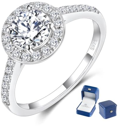 MYBELLNA Moissanite Ring für Frauen Damen, engagement ring，verlobungsring | 1ct D Farbe VVS1 Klarheit Brillante，925 Sterling Silber Runde Schliff 18K Weißgold überzogen Versprechen Ringe für Frauen