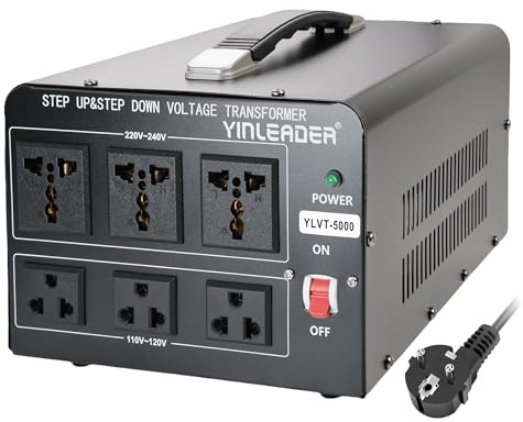 Yinleader 5000VA- Transformador Elevador/Reductor de Voltaje de 5000 Vatios EE.UU. - Convertidor de Energía de 220 Voltios - 220V / 110V 5000W Estabilizador de voltaje automático