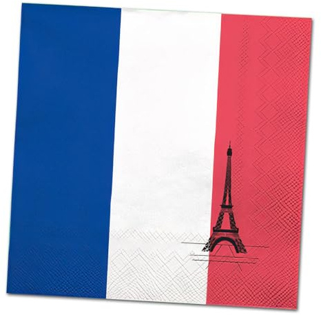 Papierservietten mit Frankreich Flagge Motiv – 100 Stück, 33x33 cm, 1/4 Falz, 3-lagig für französischen Abend, Fanparty, Nationalfeiertag, Länderdeko oder Mottopartys (5 x 20 Servietten)