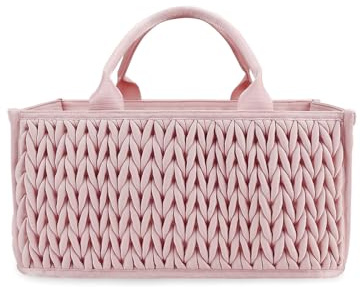SONARIN Baby Nappy Caddy,Large Portable Baby Diaper Caddy Organiser Baby Caddy Storage Basket Nursery Storage Bin for Diapers and Wipes with Detachable Compartments(Pink)