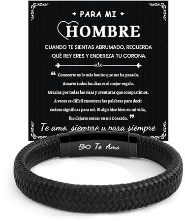 CheersLife Regalos Originales para Hombre Pulsera Cuero Negro grabado Te Amo San Valentin Regalos Hombre, Marido Novio Pareja Aniversario Navidad San Valentin 21 30 40 50 60 70 Cumpleaños Ajustable