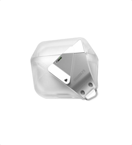 Aulumu A29 Funda Geométrica para AirPods 4 con Cierre | Carcasa Protectora con Correa de Nylon | Armadura Metálica | Compatible con Apple AirPods 4ª Generación (2024) – Blanco Translúcido