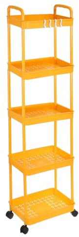 PATIKIL Carro De Utilidades Rodante De 5 Niveles con Mango, Carro Organizador De Estantes De Almacenamiento, Organizador De Almacenamiento Móvil con Ruedas, Amarillo