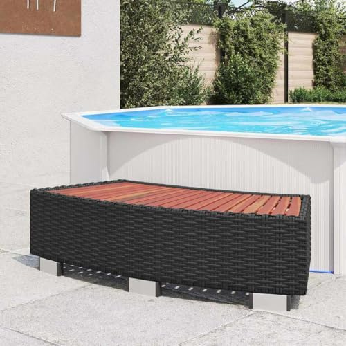Myheimly Spa-Einstiegsstufe Poly Rattan Whirlpool Schwarz | 92×40×25 cm, Trittstufe, Outdoor, Einstiegshilfe