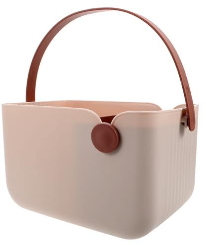 Garneck Cestino Portaoggetti per Bagno Multifunzionale in Plastica con Manico Portatile, Organizer Compatto in Stile Nordico per Spazio Doccia e Vanity Rosa in Pp e Tpr