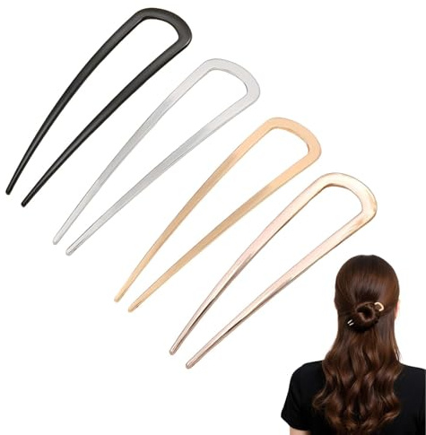 Xanthelle Haarnadeln, 4 French Pin Hair Clips aus Metall in Silber Roségold Mattschwarz Gold, 14 cm U-förmige Haarnadel für French Twist und Hair Styling