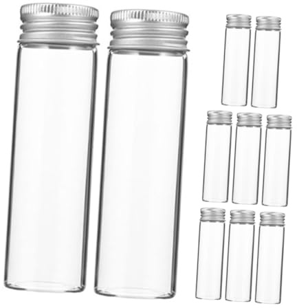 MUELODSIC 10 piezas Botellas de Vidrio Pequeñas con Tapa de Aluminio Roscada Frascos Mini para Aceites Esenciales y Líquidos de Unidades Frascos con Cierre Hermético y Resistente Fugas para