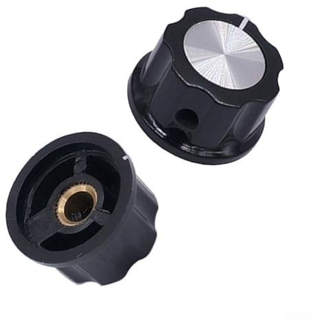 Zilimontt Potentiometer-Drehknöpfe für 6-mm-Schaft, schwarz mit silberfarbener Oberseite, Kunststoff- und Metall-Kontrollknöpfe für elektronische Geräte, Audio-Getriebe, Verstärker, 10 Stück