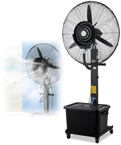 Outdoor Oscillating Misting Fan - Industrial Floor Fan with 11 Gallon Water Tank, 22in-30in Adjustable Height, Powerful Spray Fan for Backyards & Patios, Super Strong Wind