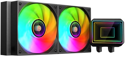 Mars Gaming ML-TWO240, Wasserkühlung AIO 450W TDP, 2x ARGB Infinity Mirror Ultra-Leiser 12cm FDB Lüfter, Kupfer- und Aluminiumkern, Opti-Chamber Pumpe 4. Generation und Mikrokanäle, Schwarz