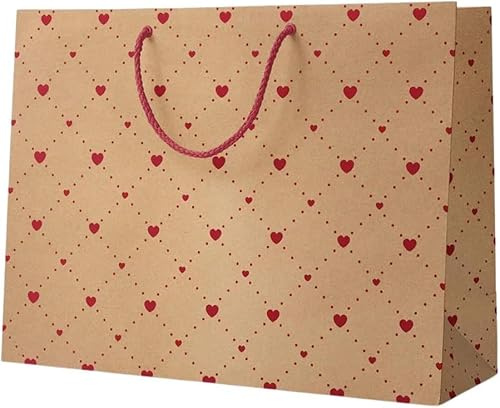 Inoverse 5 Stück Geschenktüte mit Henkel – 37x25+11 cm Love-Muster, Premium Geschenktasche aus Papier, Groß Geschenktüten, Stabil & Wiederverwendbar Gift Bag für Valentinstag, Geburtstag, Hochzeit