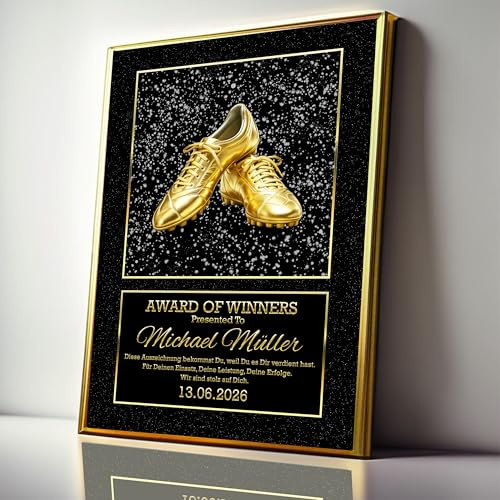 DUOMIO Fußball Geschenke für Jungs & Mädchen AWARD OF WINNERS | Auszeichnung Fußball personalisierte Urkunde opt. mit Rahmen | 3 Größen | HQ Druck| Sportliche Geschenkidee